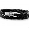 Wrap bracelet leather black braided, Fischers Fritze Shrimp , engraving stainless steel magnetic clasp