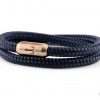 Wrap bracelet Fischers Fritze, rose gold king prawn sailing rope navy blue, engraving stainless steel magnetic clasp