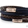 Bracelet Fischers Fritze King Shrimp  combination sailing rope leather brown braided navy blue rose gold