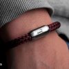 Maritime Fischers Fritze bracelet Mackerel from sailing rope, dark red stainless steel clasp silver fishing hook engraving